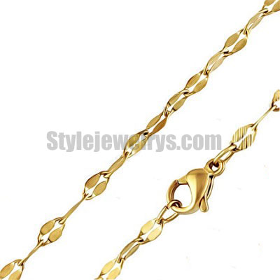 Stainless steel jewelry Chain 45cm gold plate flat oval link chain necklace w/lobster 2.5mm ch360263 - Click Image to Close